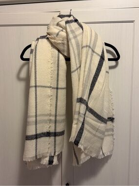 Cream and Black Plaid Throw Scarf - Unbranded